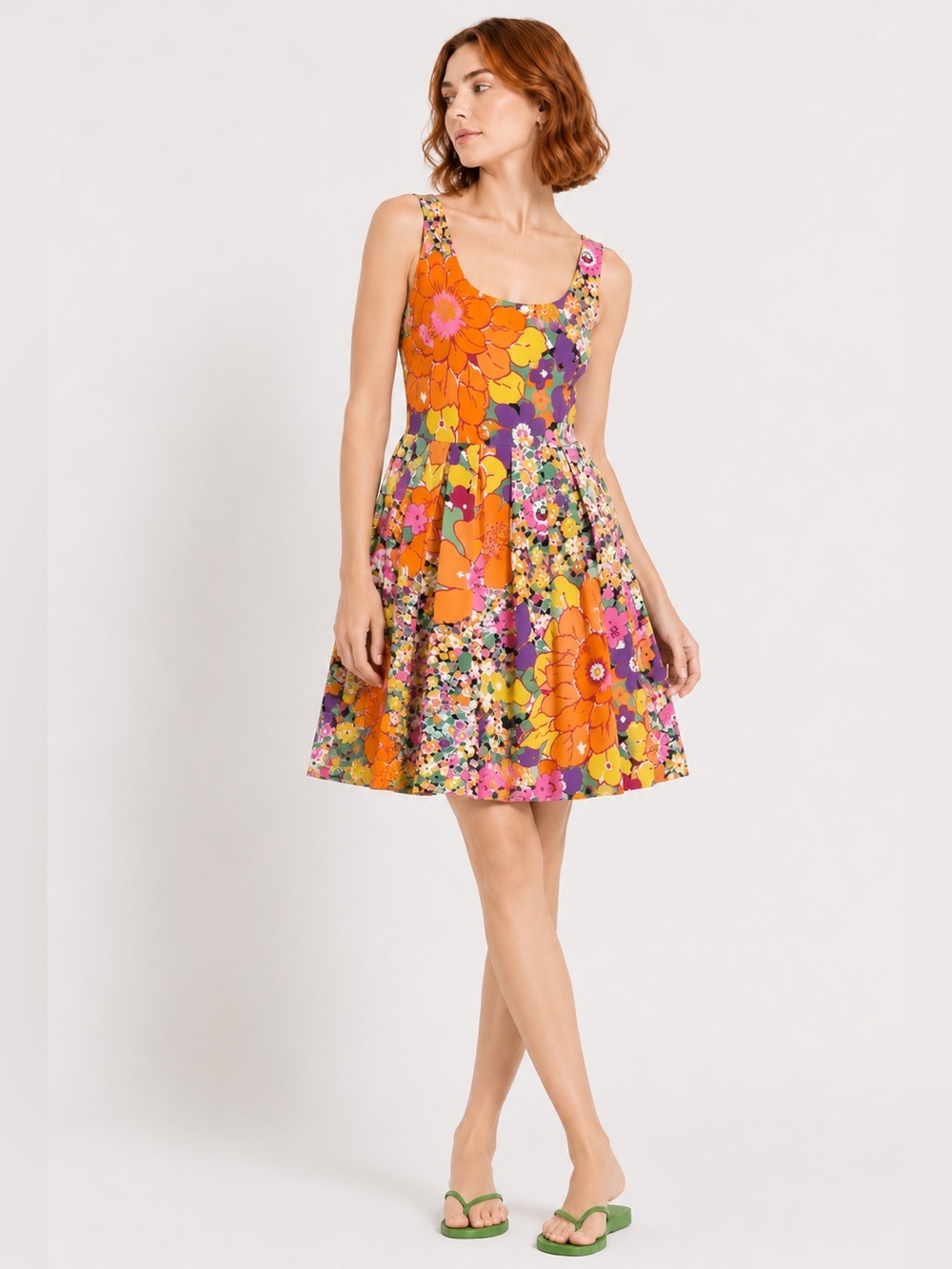 H&M Colorful Retro Floral Feminine Sleeveless Flare Mini Dress